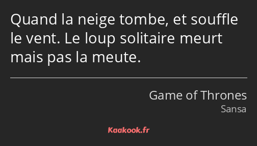 Quand la neige tombe, et souffle le vent. Le loup solitaire meurt mais pas la meute.