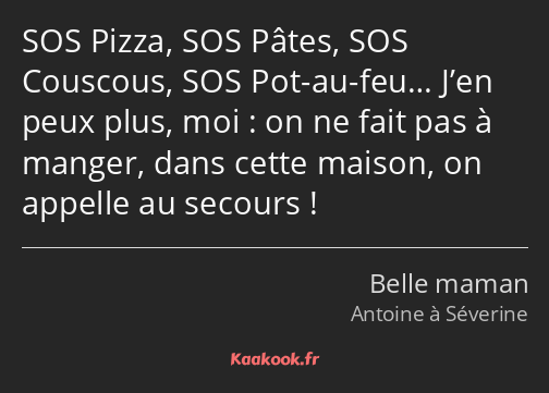 SOS Pizza, SOS Pâtes, SOS Couscous, SOS Pot-au-feu… J’en peux plus, moi : on ne fait pas à manger…