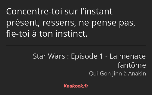 Concentre-toi sur l’instant présent, ressens, ne pense pas, fie-toi à ton instinct.