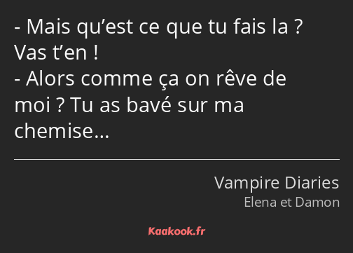 Mais qu’est ce que tu fais la ? Vas t’en ! Alors comme ça on rêve de moi ? Tu as bavé sur ma…