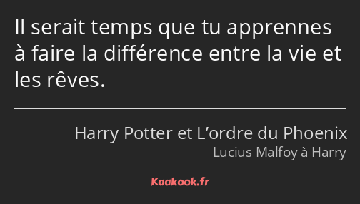 Il serait temps que tu apprennes à faire la différence entre la vie et les rêves.