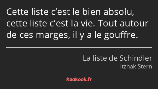 Cette liste c’est le bien absolu, cette liste c’est la vie. Tout autour de ces marges, il y a le…