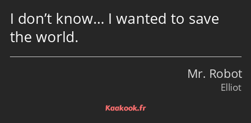 I don’t know… I wanted to save the world.