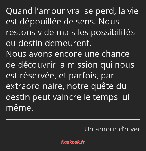 Quand l’amour vrai se perd, la vie est dépouillée de sens. Nous restons vide mais les possibilités…