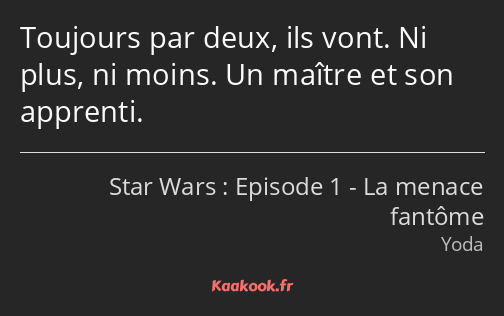 Toujours par deux, ils vont. Ni plus, ni moins. Un maître et son apprenti.