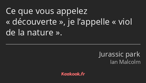 Ce que vous appelez découverte, je l’appelle viol de la nature.