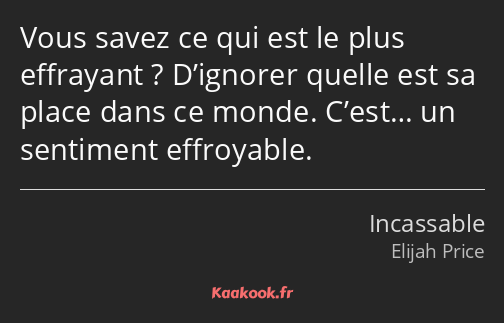 Vous savez ce qui est le plus effrayant ? D’ignorer quelle est sa place dans ce monde. C’est… un…