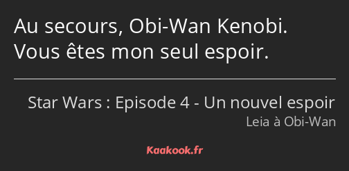 Au secours, Obi-Wan Kenobi. Vous êtes mon seul espoir.