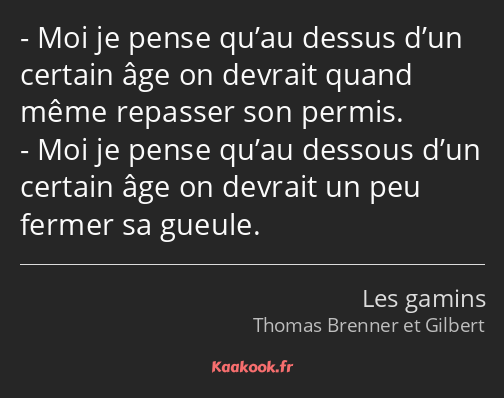 Moi je pense qu’au dessus d’un certain âge on devrait quand même repasser son permis. Moi je pense…