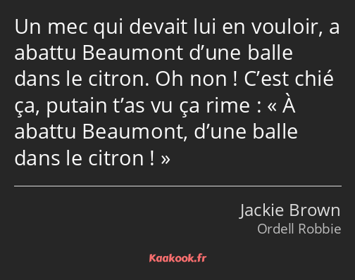 Un mec qui devait lui en vouloir, a abattu Beaumont d’une balle dans le citron. Oh non ! C’est chié…