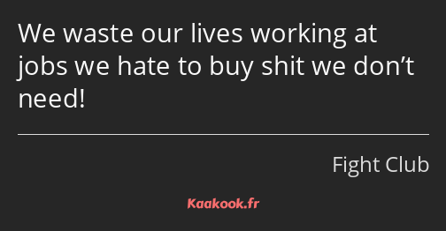 We waste our lives working at jobs we hate to buy shit we don’t need!