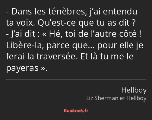 Dans les ténèbres, j’ai entendu ta voix. Qu’est-ce que tu as dit ? J’ai dit : Hé, toi de l’autre…