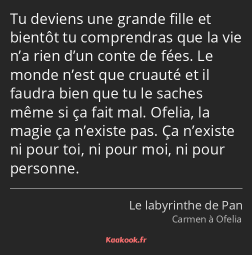 Tu deviens une grande fille et bientôt tu comprendras que la vie n’a rien d’un conte de fées. Le…