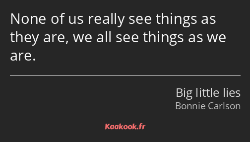 None of us really see things as they are, we all see things as we are.