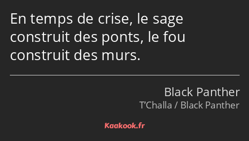 En temps de crise, le sage construit des ponts, le fou construit des murs.