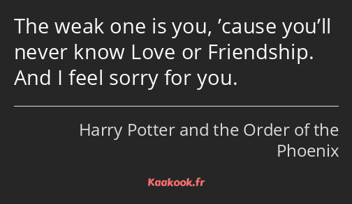 The weak one is you, ’cause you’ll never know Love or Friendship. And I feel sorry for you.