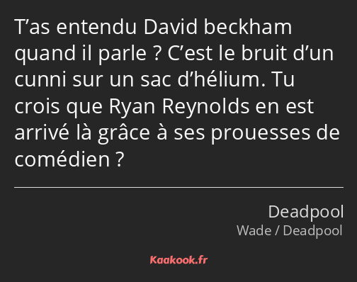 T’as entendu David beckham quand il parle ? C’est le bruit d’un cunni sur un sac d’hélium. Tu crois…