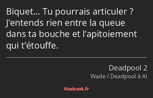 Biquet… Tu pourrais articuler ? J’entends rien entre la queue dans ta bouche et l’apitoiement qui…