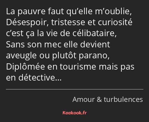 La pauvre faut qu’elle m’oublie, Désespoir, tristesse et curiosité c’est ça la vie de célibataire…