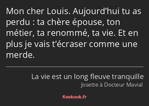 Mon cher Louis. Aujourd’hui tu as perdu : ta chère épouse, ton métier, ta renommé, ta vie. Et en…