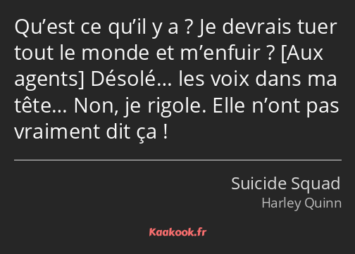 Qu’est ce qu’il y a ? Je devrais tuer tout le monde et m’enfuir ? Désolé… les voix dans ma tête……