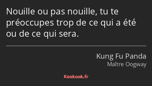 Nouille ou pas nouille, tu te préoccupes trop de ce qui a été ou de ce qui sera.