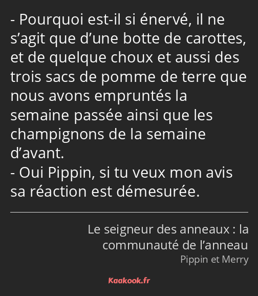 Pourquoi est-il si énervé, il ne s’agit que d’une botte de carottes, et de quelque choux et aussi…