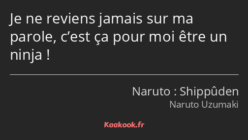 Je ne reviens jamais sur ma parole, c’est ça pour moi être un ninja !