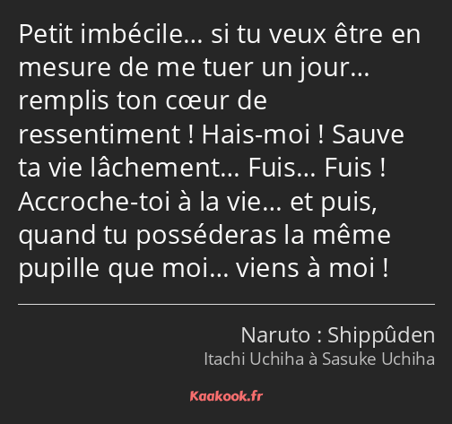 Petit imbécile… si tu veux être en mesure de me tuer un jour… remplis ton cœur de ressentiment…