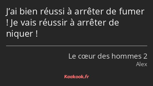 J’ai bien réussi à arrêter de fumer ! Je vais réussir à arrêter de niquer !