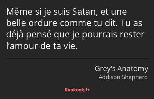 Même si je suis Satan, et une belle ordure comme tu dit. Tu as déjà pensé que je pourrais rester…