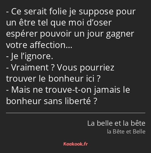 Ce serait folie je suppose pour un être tel que moi d’oser espérer pouvoir un jour gagner votre…