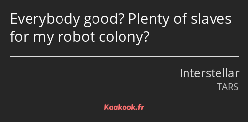 Everybody good? Plenty of slaves for my robot colony?