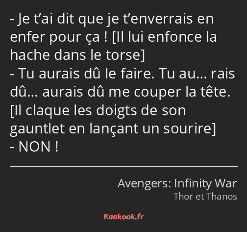 Je t’ai dit que je t’enverrais en enfer pour ça ! Tu aurais dû le faire. Tu au… rais dû… aurais dû…