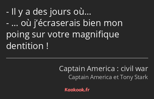 Il y a des jours où… … où j’écraserais bien mon poing sur votre magnifique dentition !