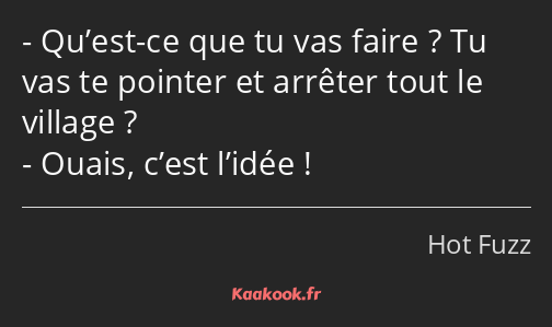 Qu’est-ce que tu vas faire ? Tu vas te pointer et arrêter tout le village ? Ouais, c’est l’idée !