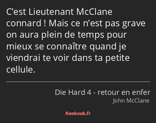 C’est Lieutenant McClane connard ! Mais ce n’est pas grave on aura plein de temps pour mieux se…