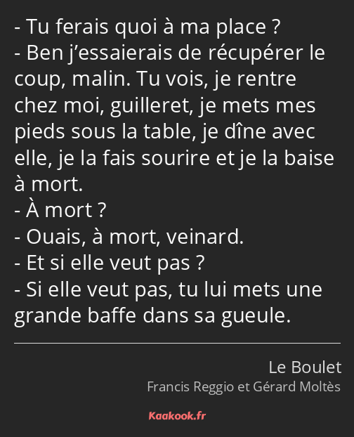 Tu ferais quoi à ma place ? Ben j’essaierais de récupérer le coup, malin. Tu vois, je rentre chez…