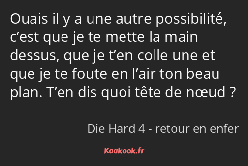 Ouais il y a une autre possibilité, c’est que je te mette la main dessus, que je t’en colle une et…