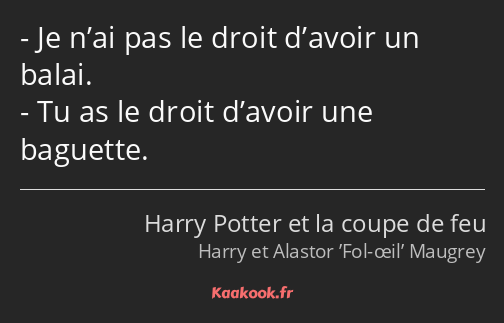 Je n’ai pas le droit d’avoir un balai. Tu as le droit d’avoir une baguette.