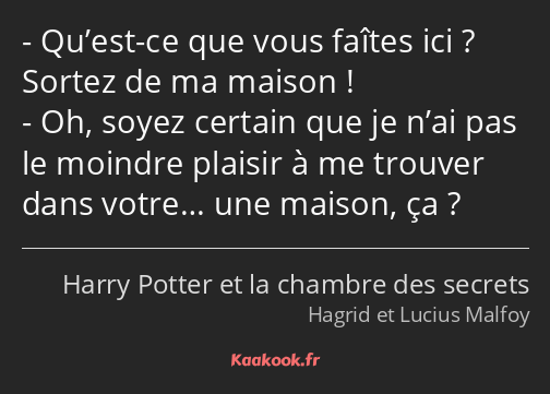 Qu’est-ce que vous faîtes ici ? Sortez de ma maison ! Oh, soyez certain que je n’ai pas le moindre…