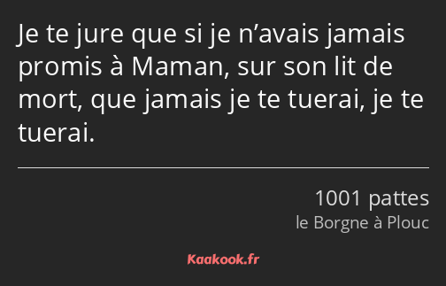 Je te jure que si je n’avais jamais promis à Maman, sur son lit de mort, que jamais je te tuerai…