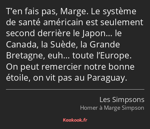 T’en fais pas, Marge. Le système de santé américain est seulement second derrière le Japon… le…