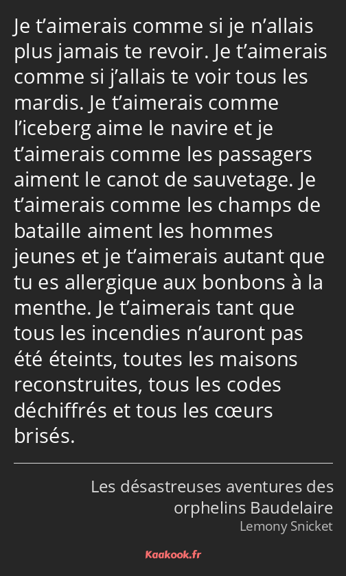 Je t’aimerais comme si je n’allais plus jamais te revoir. Je t’aimerais comme si j’allais te voir…