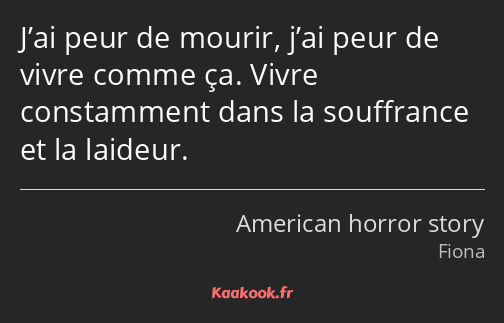 J’ai peur de mourir, j’ai peur de vivre comme ça. Vivre constamment dans la souffrance et la…