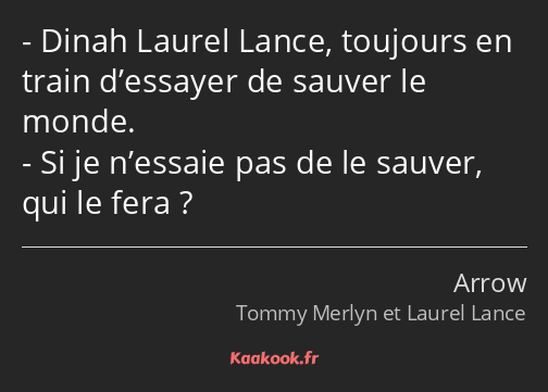 Dinah Laurel Lance, toujours en train d’essayer de sauver le monde. Si je n’essaie pas de le sauver…