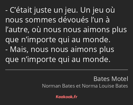 C’était juste un jeu. Un jeu où nous sommes dévoués l’un à l’autre, où nous nous aimons plus que…