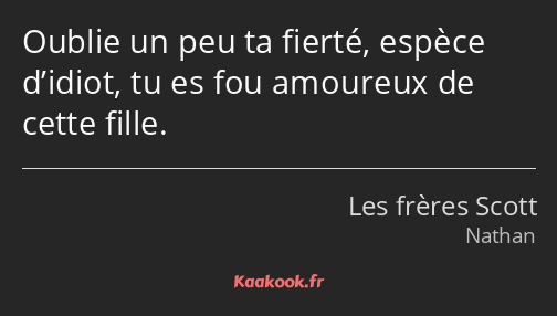 Oublie un peu ta fierté, espèce d’idiot, tu es fou amoureux de cette fille.