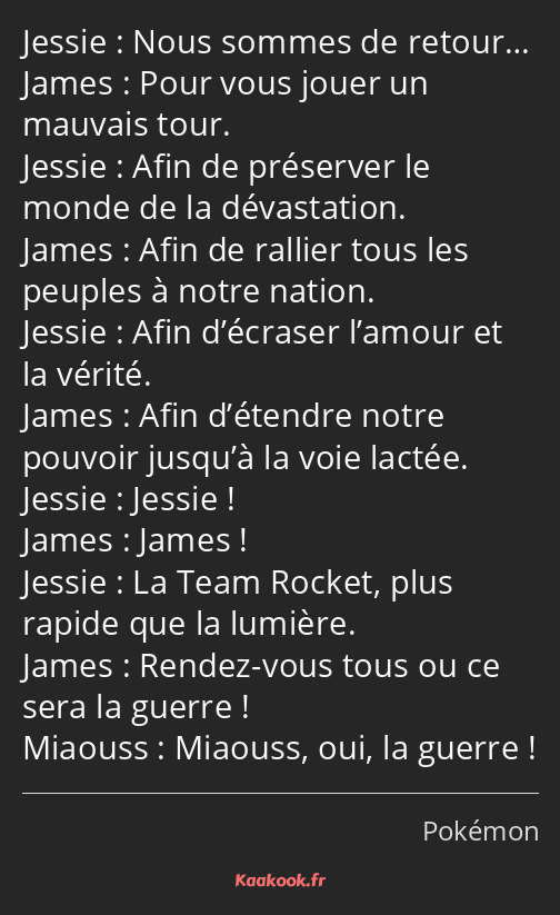 Nous sommes de retour… Pour vous jouer un mauvais tour. Afin de préserver le monde de la…