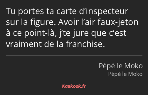 Tu portes ta carte d’inspecteur sur la figure. Avoir l’air faux-jeton à ce point-là, j’te jure que…